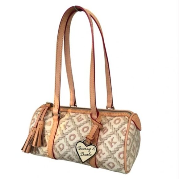 Dooney & Bourke Handbags - *Rare* Y2K Dooney & Bourke Barrel Shoulder Bag Beige Monogram Vachetta Leather